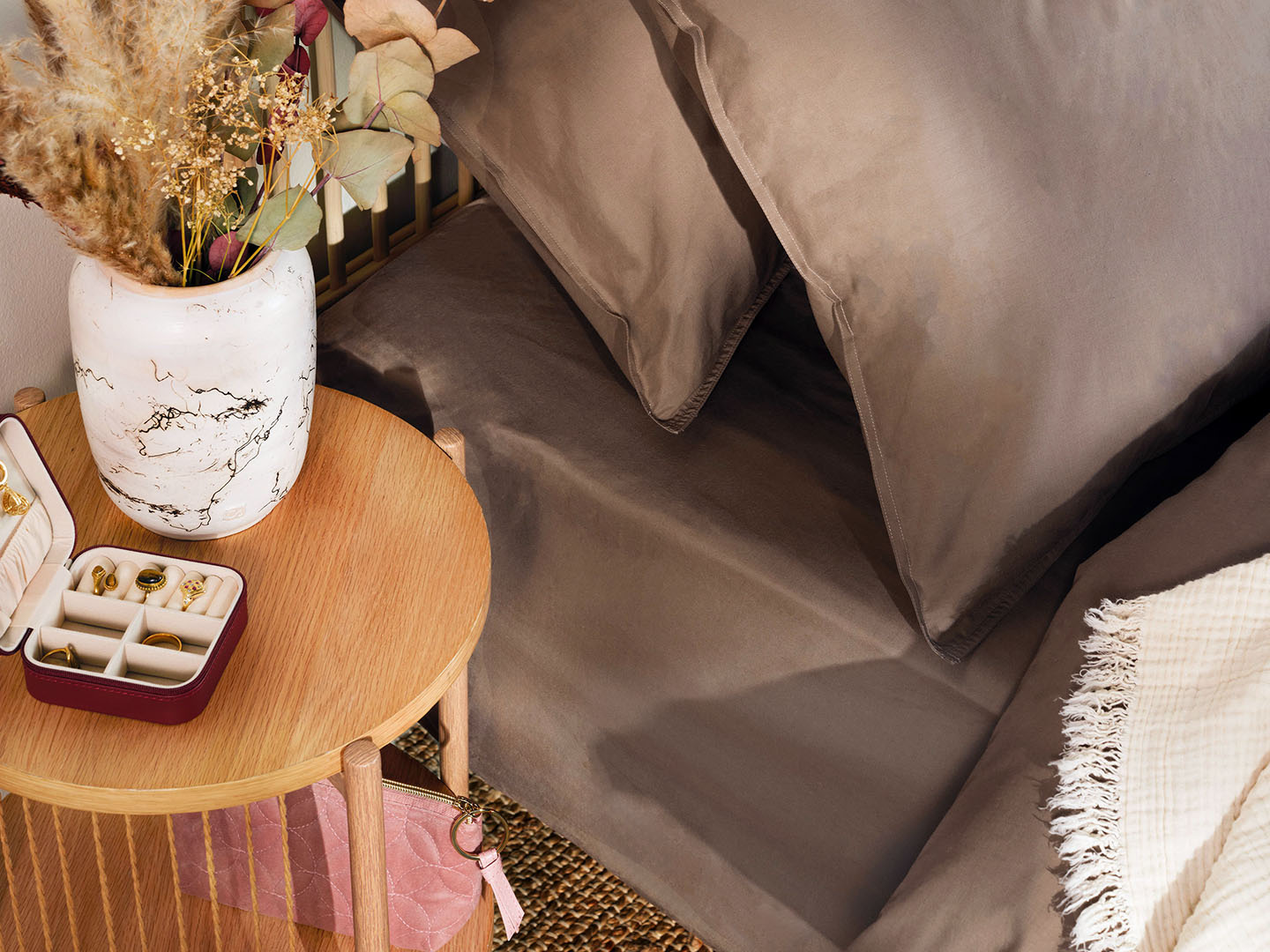 Spannbettlaken Nejd Perkal - Deep Taupe